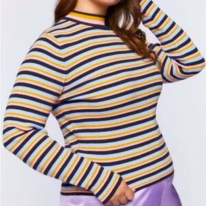 ⭐️FOREVER  21+ Striped Mock Turtleneck Ribbed Shirt
